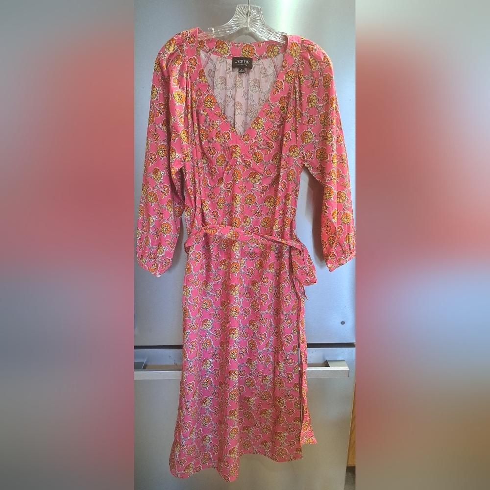 J. Crew Collection Tie-Waist Cotton Poplin Dress Ratti Side Slit Deep V Neck M - Picture 3 of 11
